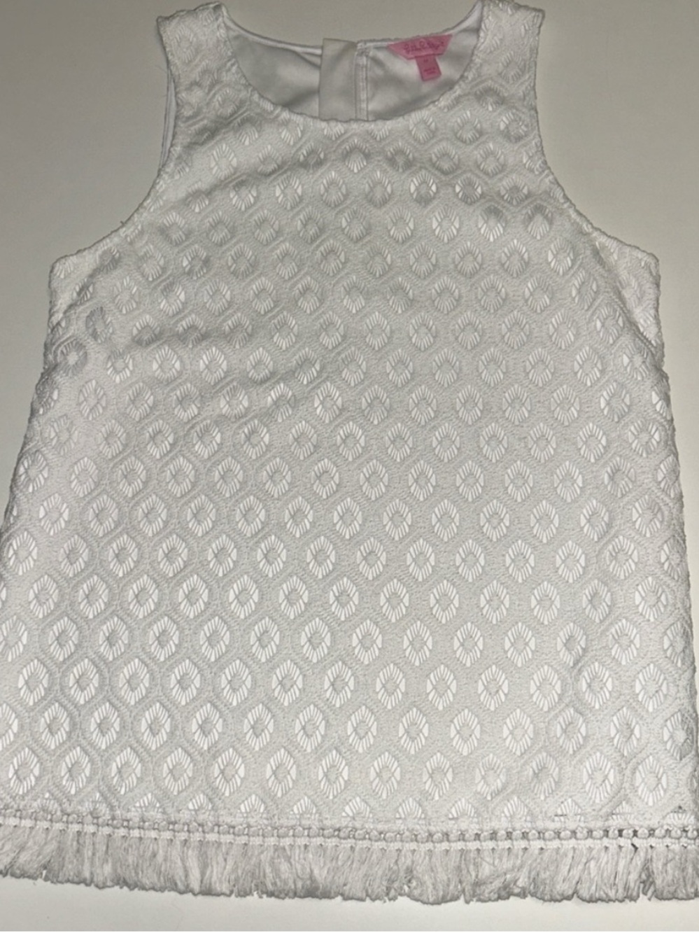 Lilly Pulitzer White Textured Fringe-Hem embroidered Sleeveless blouse medium